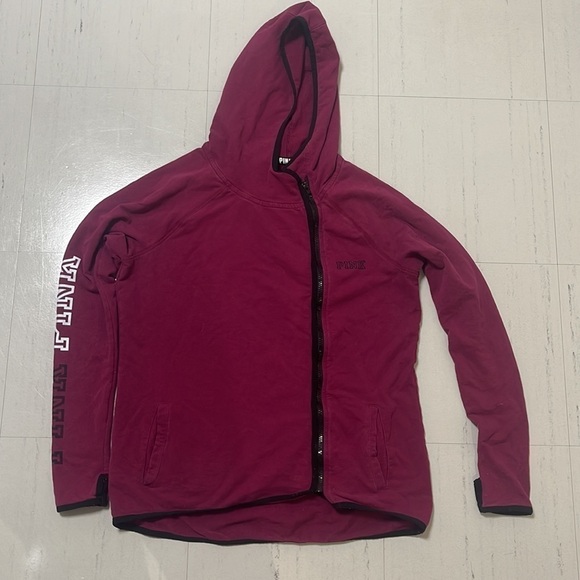 Victoria’s Secret PINK Burgundy Asymmetrical Full Zip Jacket Hoodie Small - Picture 2 of 7